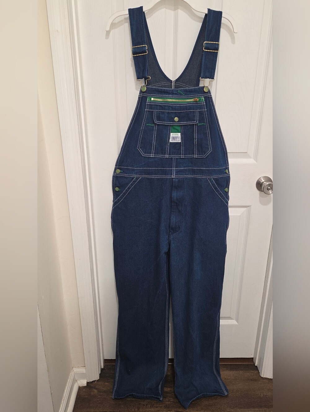 Vintage 90s Liberty Y2K Dark Green Trim Carpenter Dungaree Overalls 36 x 32 SEE